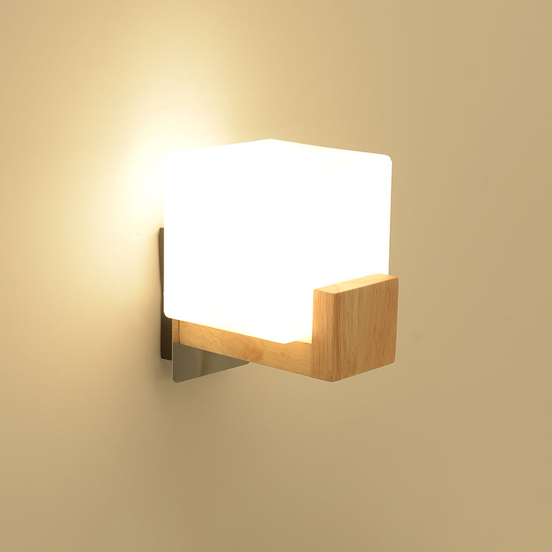 Geometric Shade Wall Lighting Modern Simple Wood Style Wall Light in Brown