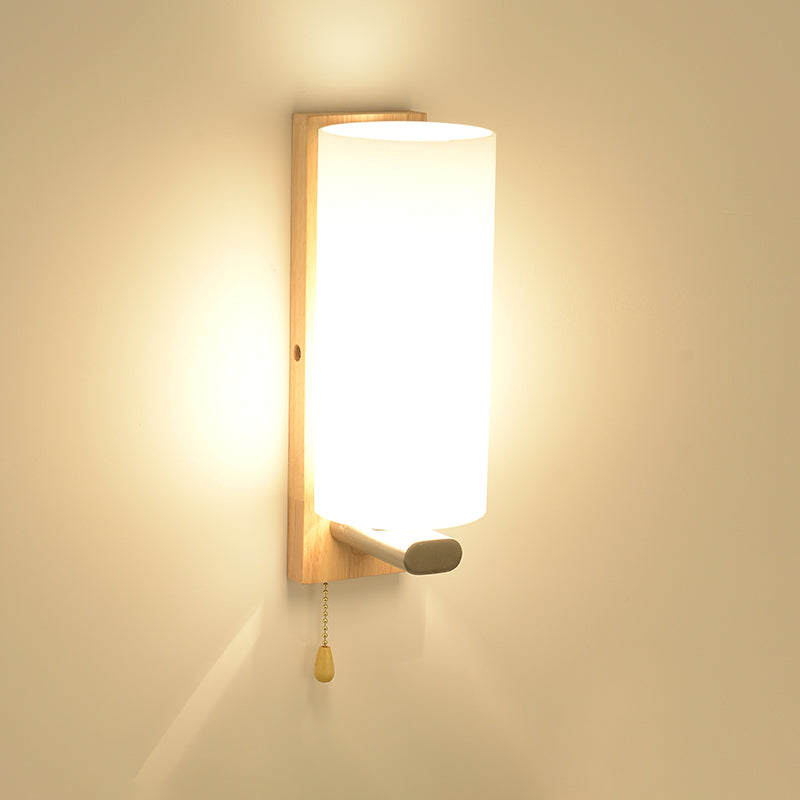 Geometric Shade Wall Lighting Modern Simple Wood Style Wall Light in Brown