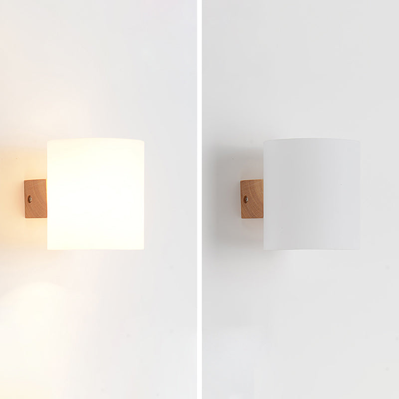 Geometric Shade Wall Lighting Modern Simple Wood Style Wall Light in Brown