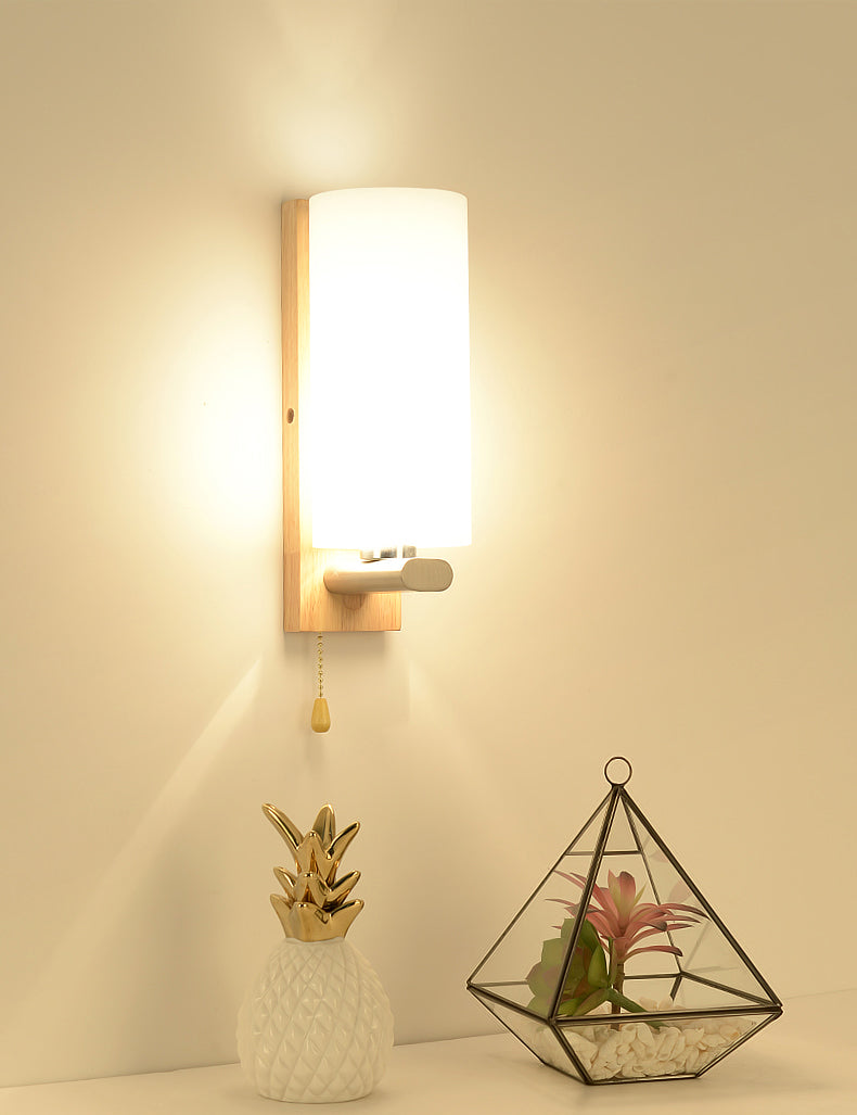 Geometric Shade Wall Lighting Modern Simple Wood Style Wall Light in Brown