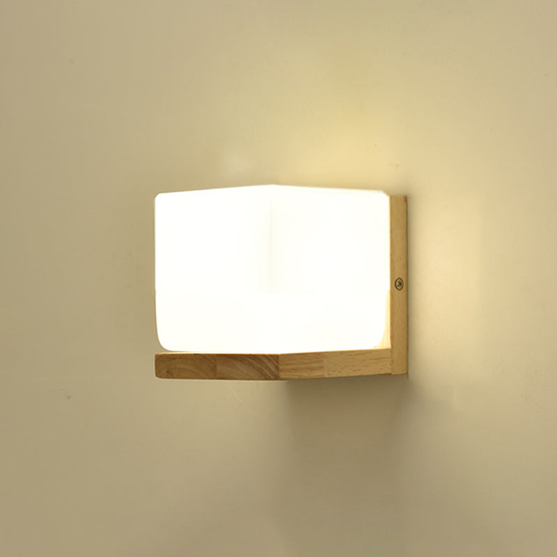 Geometric Shade Wall Lighting Modern Simple Wood Style Wall Light in Brown