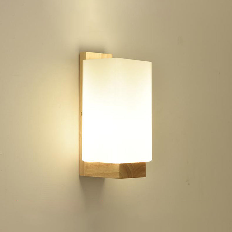 Geometric Shade Wall Lighting Modern Simple Wood Style Wall Light in Brown