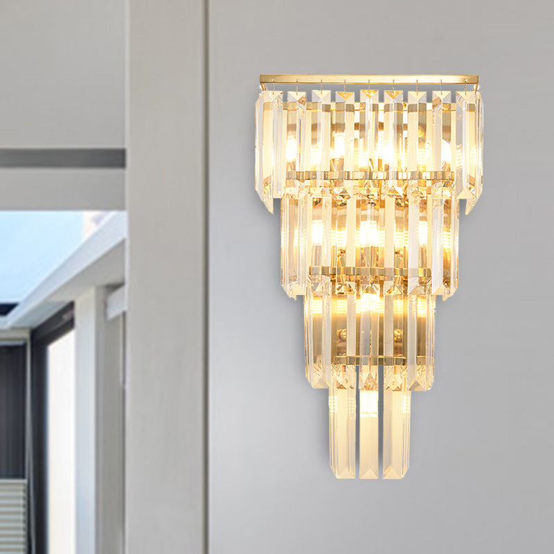 4/7 têtes Mur Light Gamique Éclairage d'éclairage mural de salon traditionnel avec nuance de blocs en cristal en couches en or