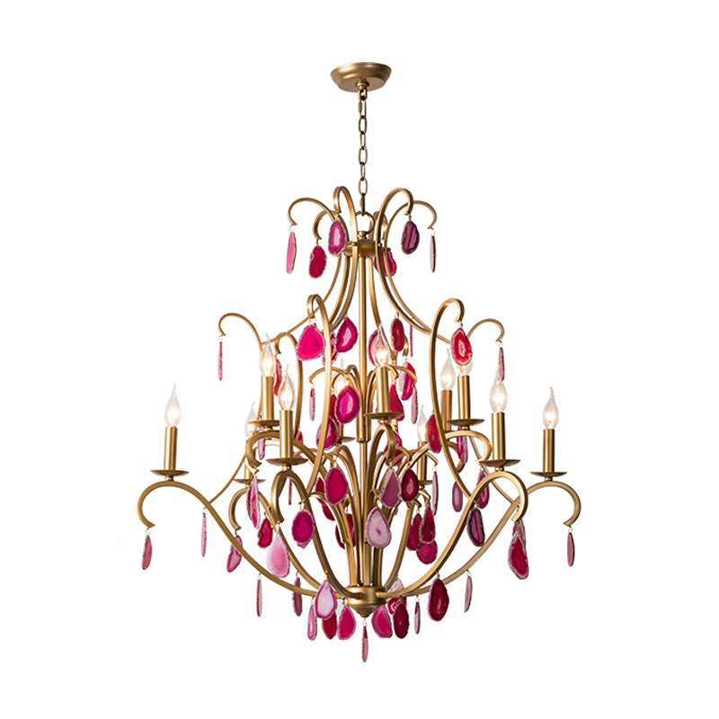 Metal Candelabra Ceiling Chandelier Rural 5/9/12 Lights Dining Room Hanging Pendant Light in Red/Blue/Rose Red
