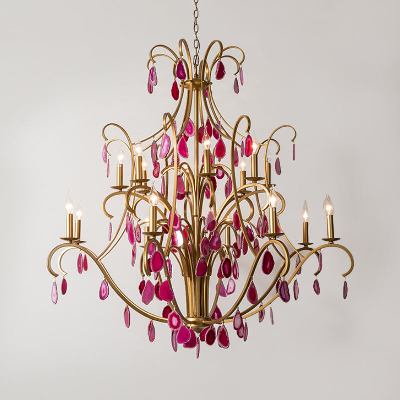 Metal Candelabra Ceiling Chandelier Rural 5/9/12 Lights Dining Room Hanging Pendant Light in Red/Blue/Rose Red