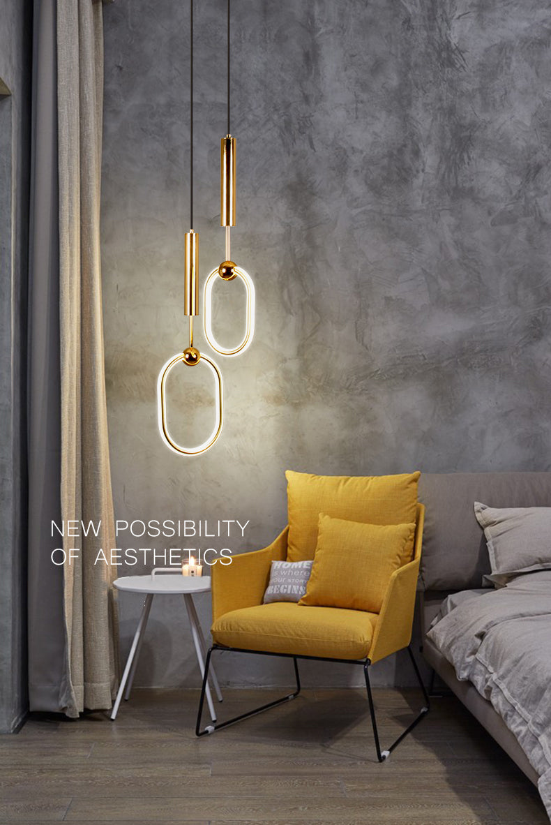 Métal Gold Metal Postmodern Pendant Light 1-Light Plafond plafond Light pour chambre à coucher