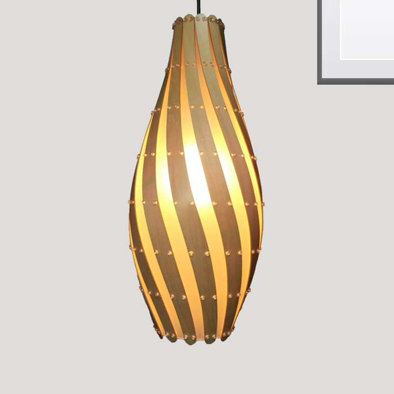 Jar Pendant Lamp Tradition Wood 1 Bulb 8"/12" Wide Beige Ceiling Hanging Light for Restaurant