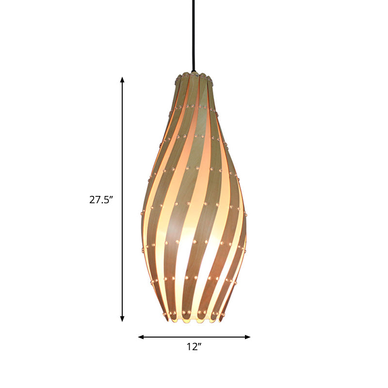 Jar Pendant Lamp Tradition Wood 1 Bulb 8"/12" Wide Beige Ceiling Hanging Light for Restaurant