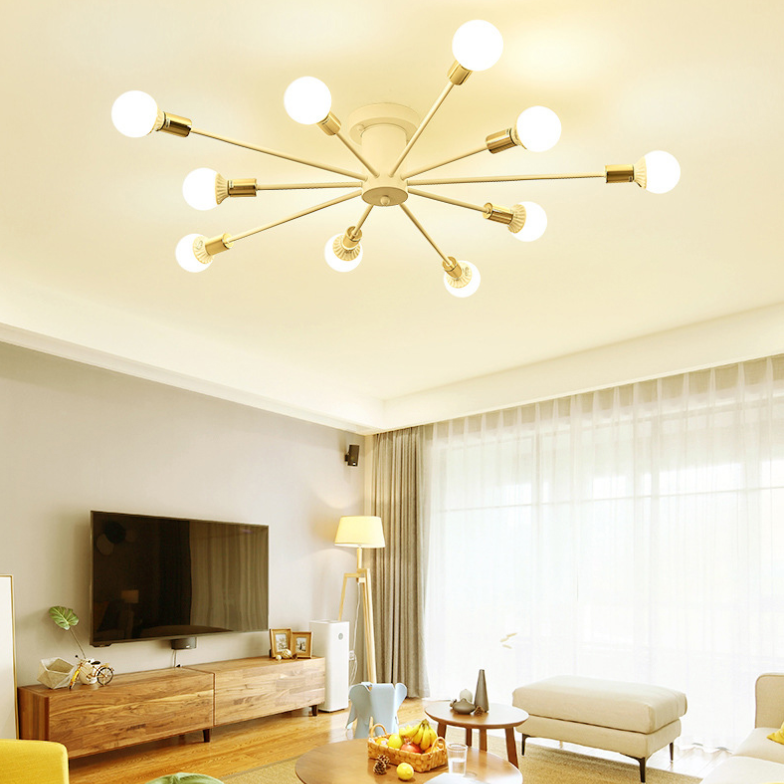 Bare Lampe Sputnik Deckenleuchte im industriellen Retro -Stil Schmiedeeisen halb Flush Mount