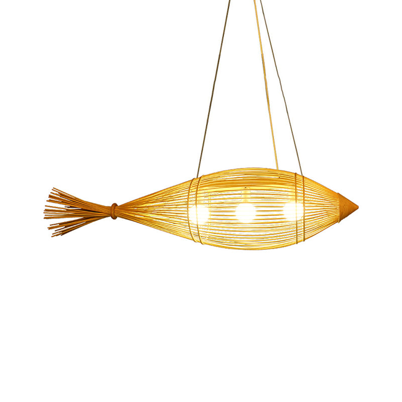Suspension tissage de 12 "/ 16" de large pendentif rétro bambou 1 bulbe en bois suspendu luminaire