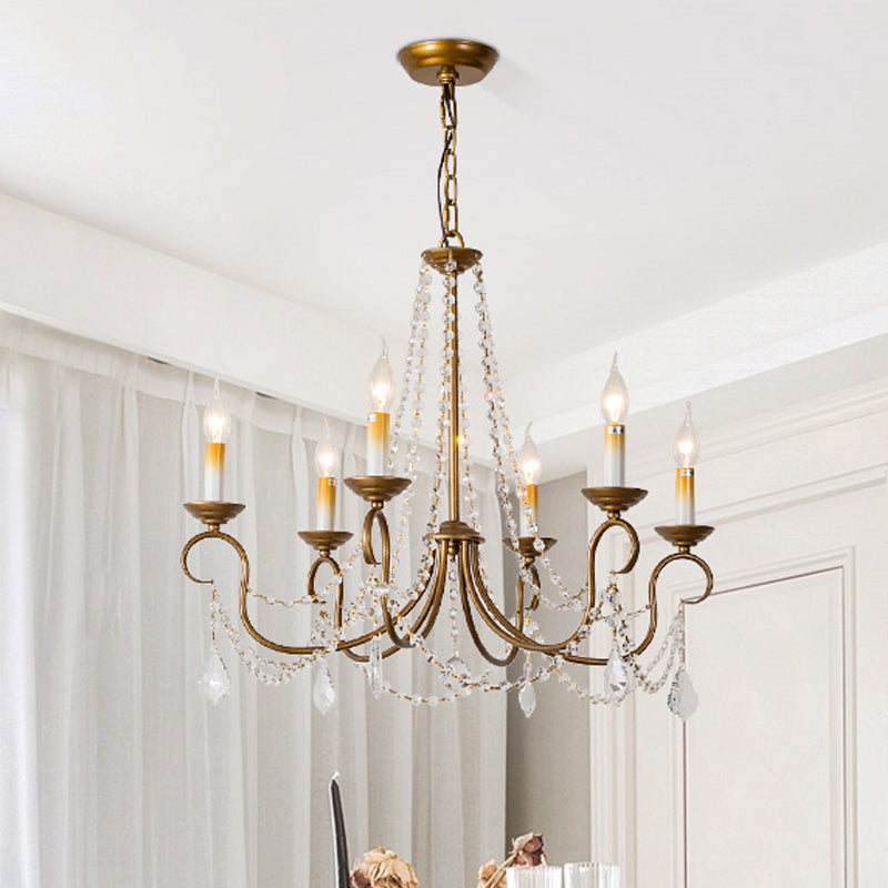 Candelabra Bedroom Chandelier Pendant Light Rustic Crystal 6/9 Lights Brass Down Lighting