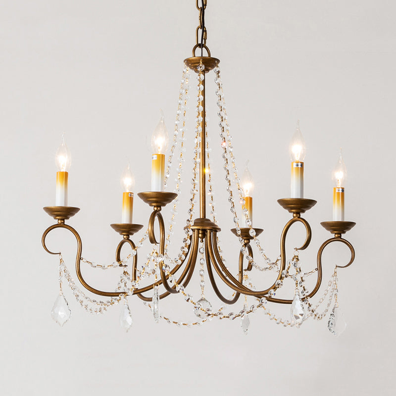 Candelabra Bedroom Chandelier Pendant Light Rustic Crystal 6/9 Lights Brass Down Lighting