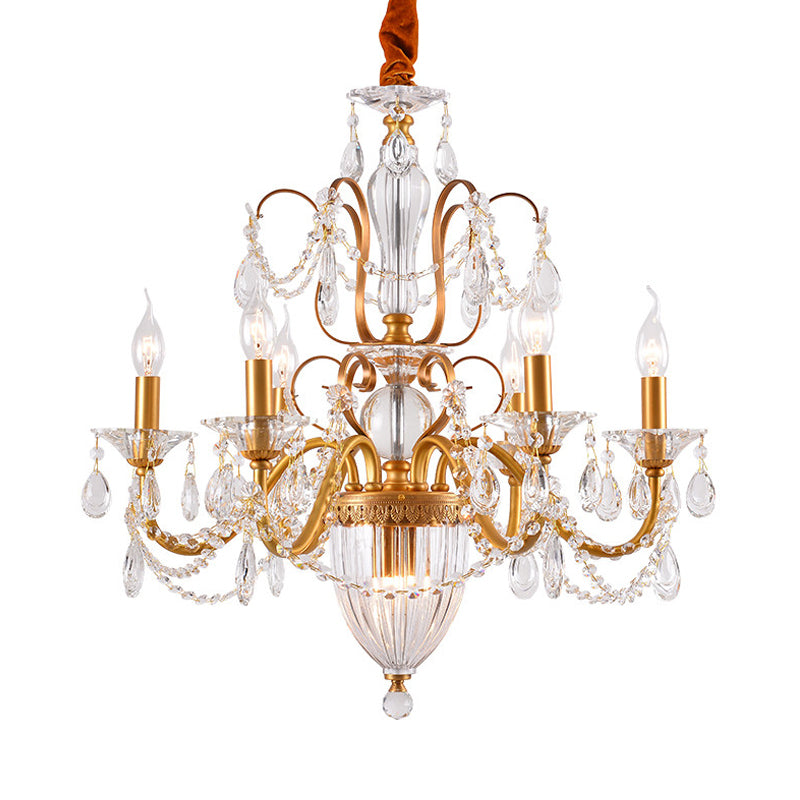 Gold Candlestick Hanging Chandelier Rural Crystal 6/8 Lights Bedroom Suspension Lighting