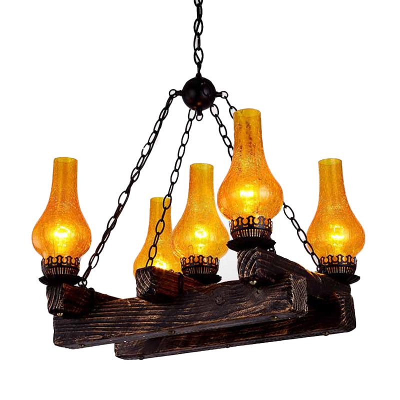 Vase Amber Craykle Glass Chandelier Antea 5 luces Restaurante Restaurante Lighting Lights en madera oscura