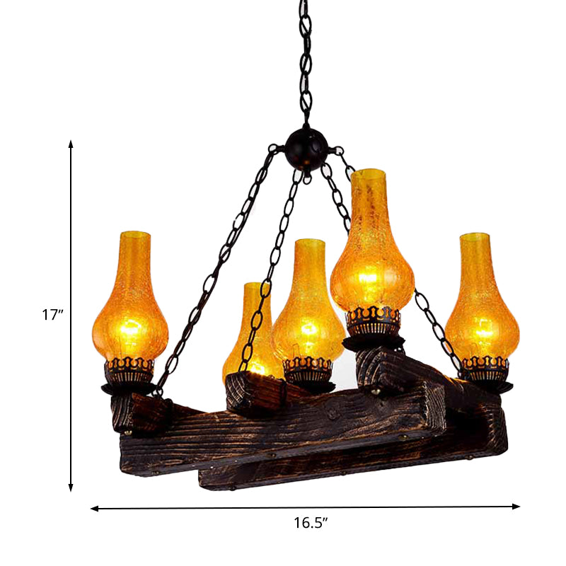 Vase Amber Craykle Glass Chandelier Antea 5 luces Restaurante Restaurante Lighting Lights en madera oscura