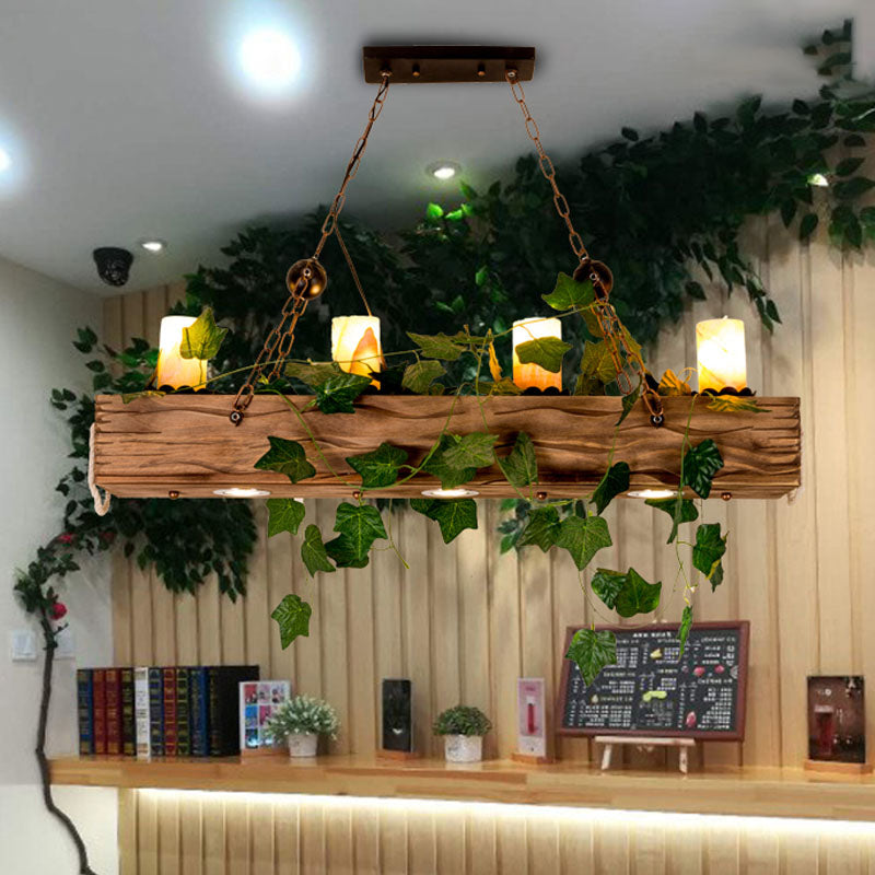 Rectangle Dining Room Island Pendant Industrial Marble 4 Lights Wood Hanging Ceiling Light