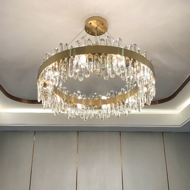 Modern LED Crystal Ring Pendant Chandelier in Gold for Living Room Dining Room