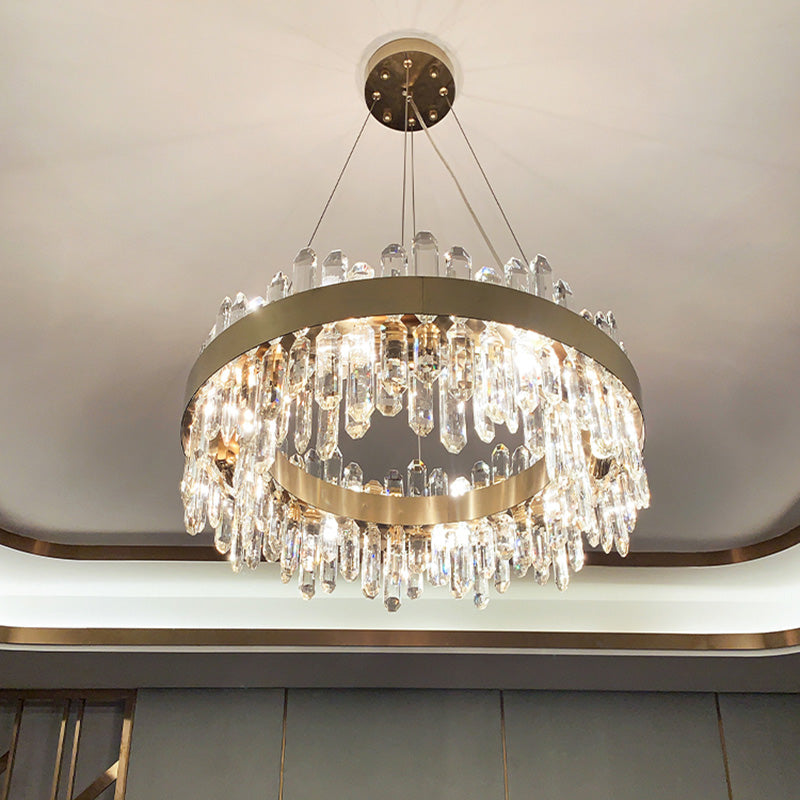 Modern LED Crystal Ring Pendant Chandelier in Gold for Living Room Dining Room