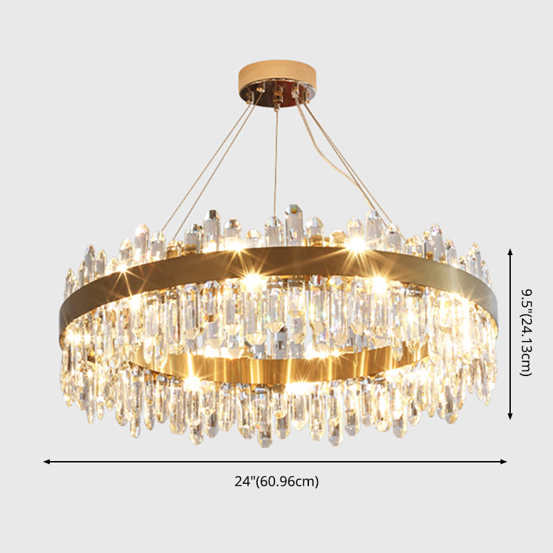 Modern LED Crystal Ring Pendant Chandelier in Gold for Living Room Dining Room