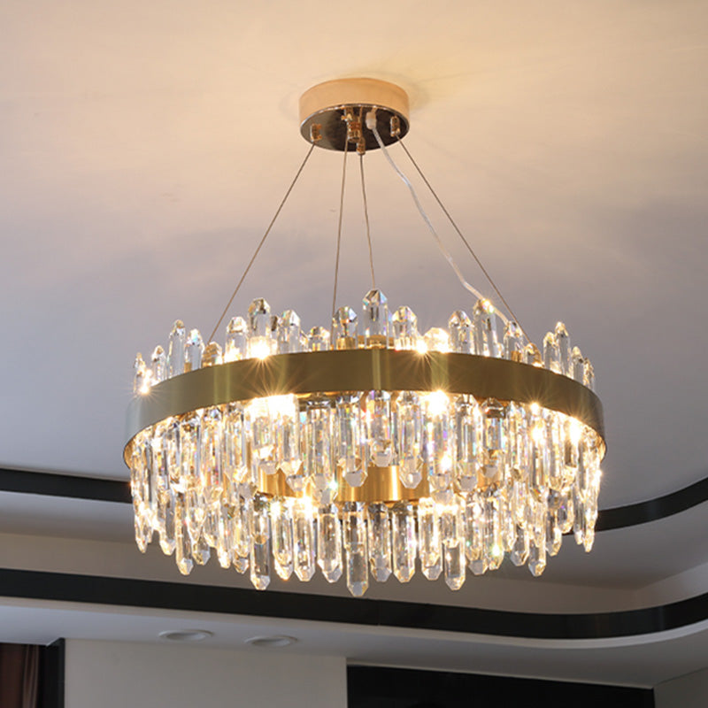 Modern LED Crystal Ring Pendant Chandelier in Gold for Living Room Dining Room