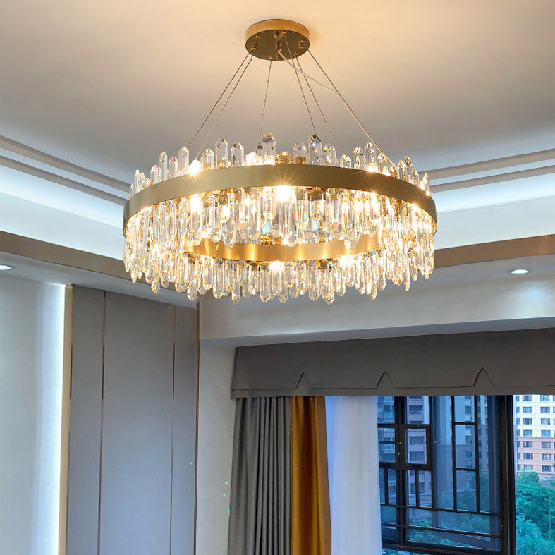 Modern LED Crystal Ring Pendant Chandelier in Gold for Living Room Dining Room