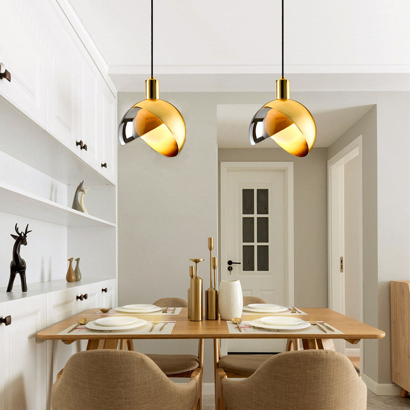 Postmodern Semicircle Hanging Light 1 Bulbs Metal Pendant in Gold for Restaurant