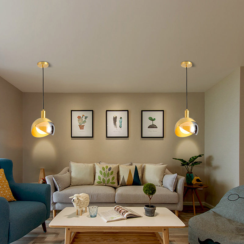 Postmodern Semicircle Hanging Light 1 Bulbs Metal Pendant in Gold for Restaurant