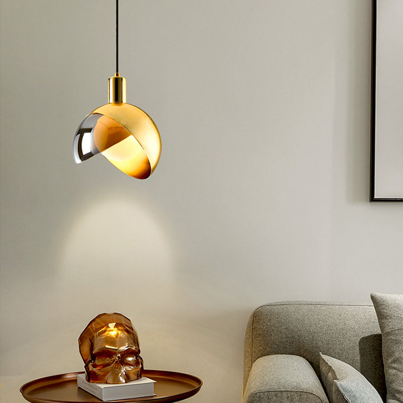 Postmodern Semicircle Hanging Light 1 Bulbs Metal Pendant in Gold for Restaurant