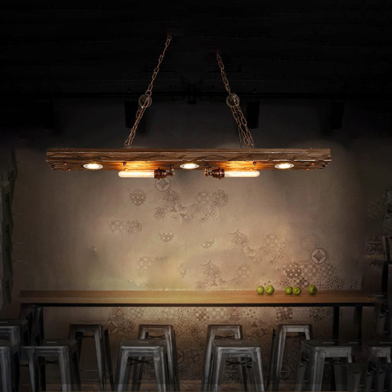 Rectangle Wood Island Lighting Vintage 2 Lights Restaurant Ceiling Pendant Light