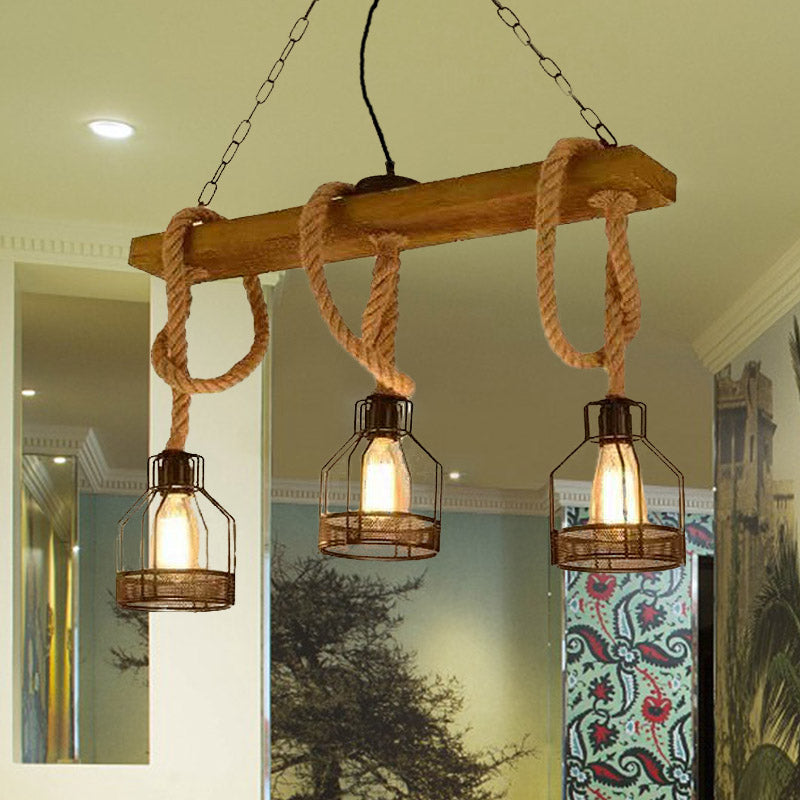 Idea di illuminazione dell'isola del ristorante in gabbia anticato a 3 luci lampadario a ciondolo nero