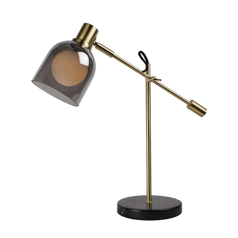 Lampada da lettura postmoderna con braccio bilanciato in vetro grigio fumo, lampada da tavolo da soggiorno a 1 testa in nero-oro