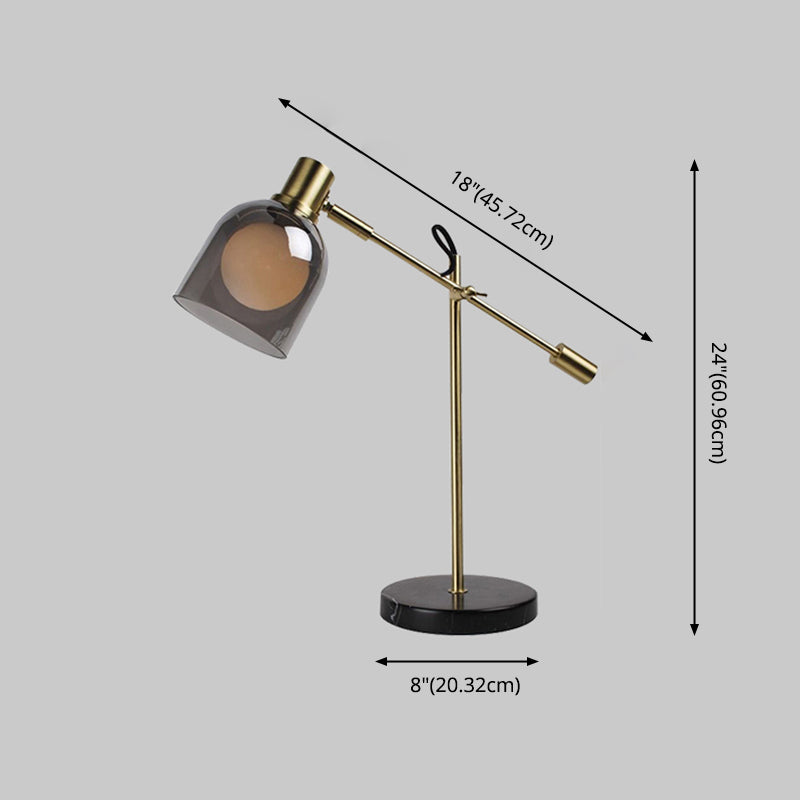 Lampada da lettura postmoderna con braccio bilanciato in vetro grigio fumo, lampada da tavolo da soggiorno a 1 testa in nero-oro