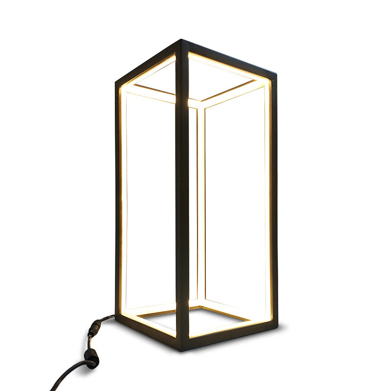 Black Rectangular Linear Table Lamp Modern Creative Metal LED Nightstand Light