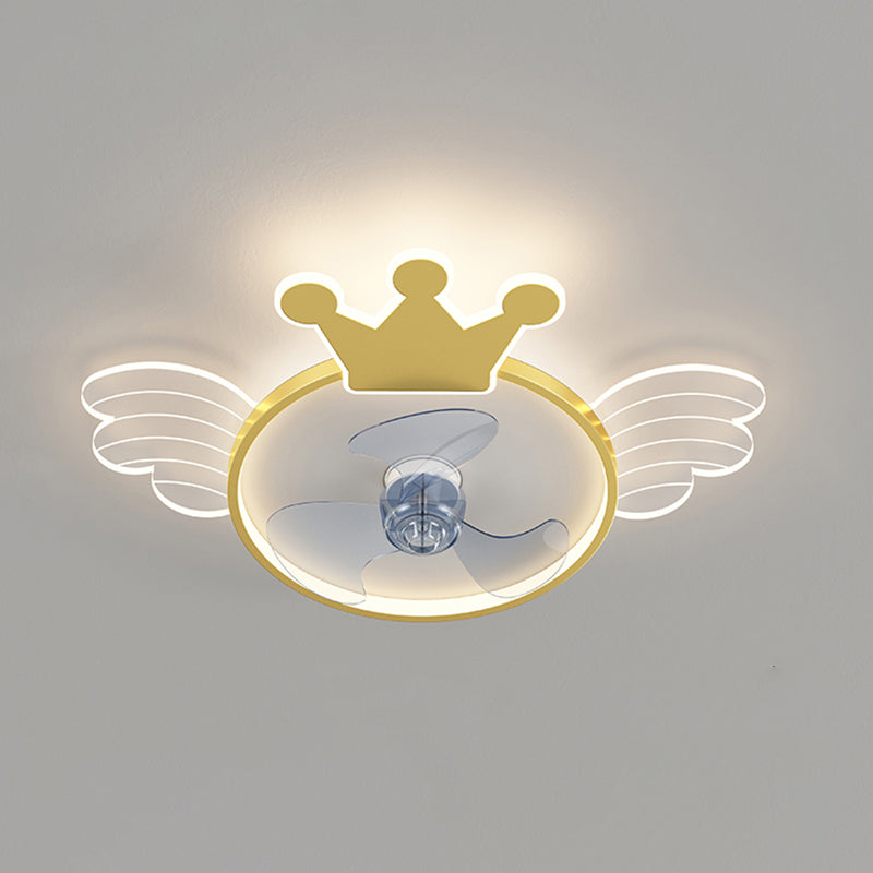 Acrylic Crown and Wings Fan Lamp Cartoon LED Semi Flush Mounted Light for Kids Room