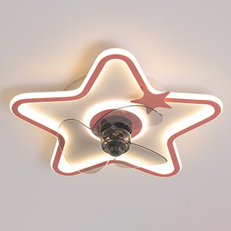 Children Cartoon Shaped Fan Lighting Acrylic LED Bedroom Semi Flush Mount Ceiling Fixture