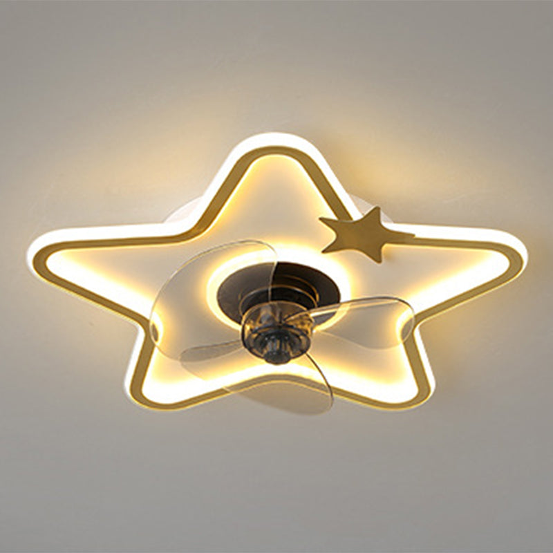 Children Cartoon Shaped Fan Lighting Acrylic LED Bedroom Semi Flush Mount Ceiling Fixture