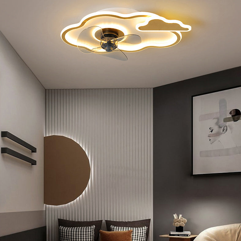 Children Cartoon Shaped Fan Lighting Acrylic LED Bedroom Semi Flush Mount Ceiling Fixture
