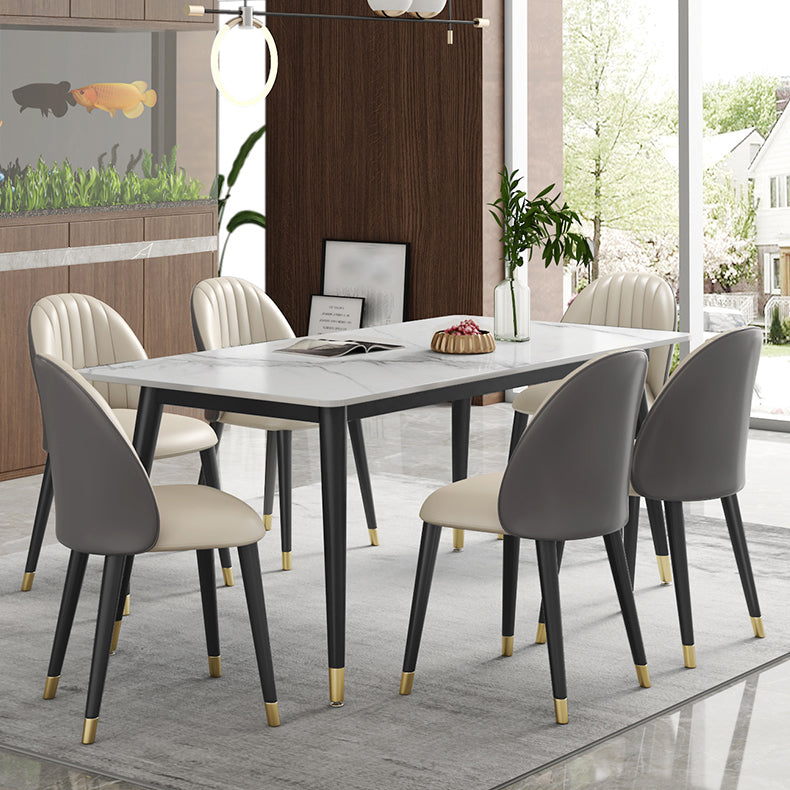 Modern Sintered Stone Dining Room Set with Rectangle Top and Black Base Dining Furniture for Kitchen