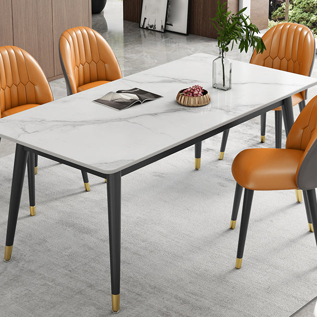 Modern Sintered Stone Dining Room Set with Rectangle Top and Black Base Dining Furniture for Kitchen