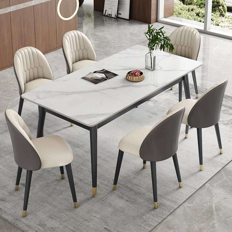 Modern Sintered Stone Dining Room Set with Rectangle Top and Black Base Dining Furniture for Kitchen