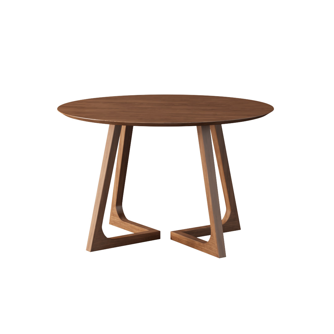 Round Contemporary Fixed Solid Wood Dining Room Table with Solid Wood Legs Kitchen Dining Set