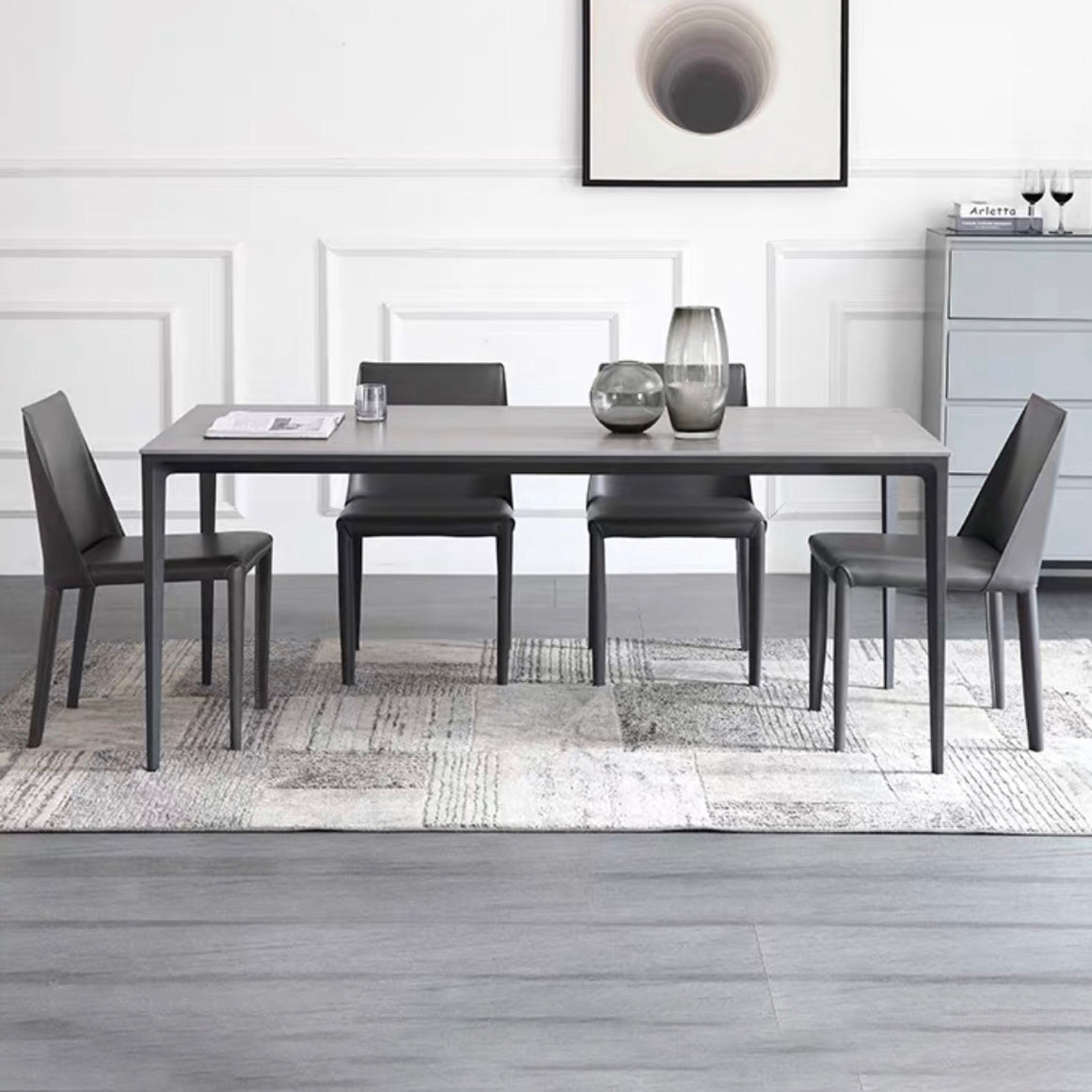 Standard Sintered Stone Top Dining Set with Black Metallic Legs Base for Dining Furniture
