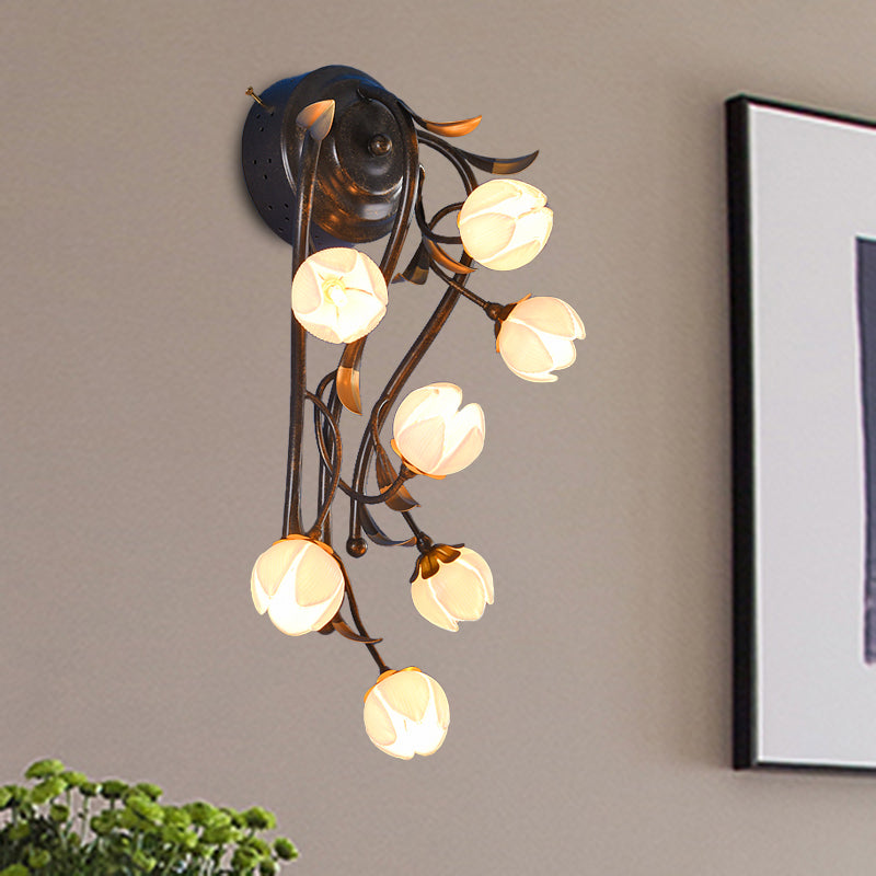 7 Lights Flower Sconce Light Fixture Countryside White/Pink/Yellow Glass Wall Mount Lighting for Bedroom
