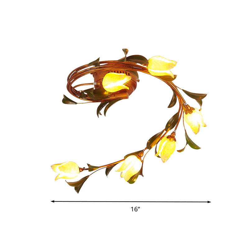 Montaje semi-flush semi-flush rústico vaso amarillo toque de techo lámpara para dormitorio