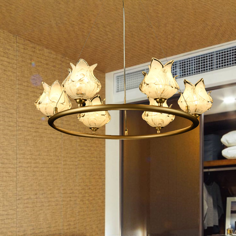 Wheel Clear Glass Chandelier Light Traditionalism 6 Bulbs LED Bedroom Pendant Lamp