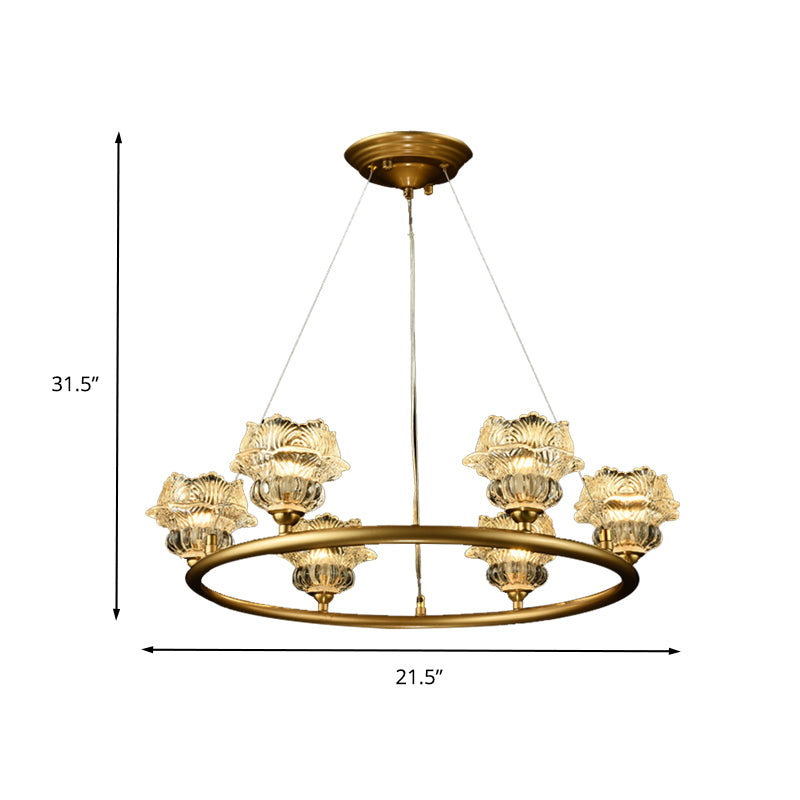 6 Heads Sunflower Chandelier Lighting Traditional Clear Glass Suspension Lamp for Living Room