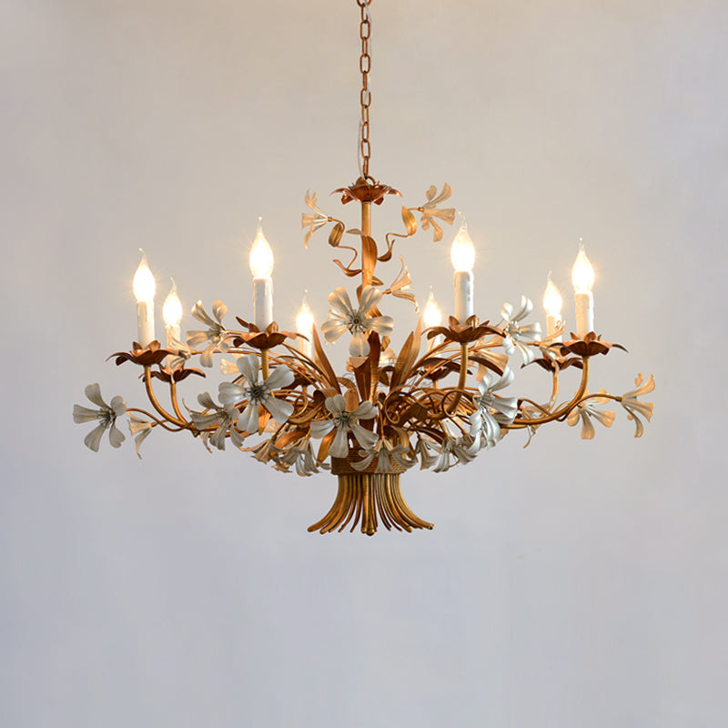 8 Heads Metallic Chandelier Lamp Brass Candlestick Bedroom Suspension Lighting Fixture