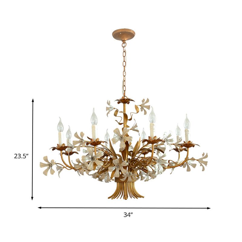 8 Heads Metallic Chandelier Lamp Brass Candlestick Bedroom Suspension Lighting Fixture