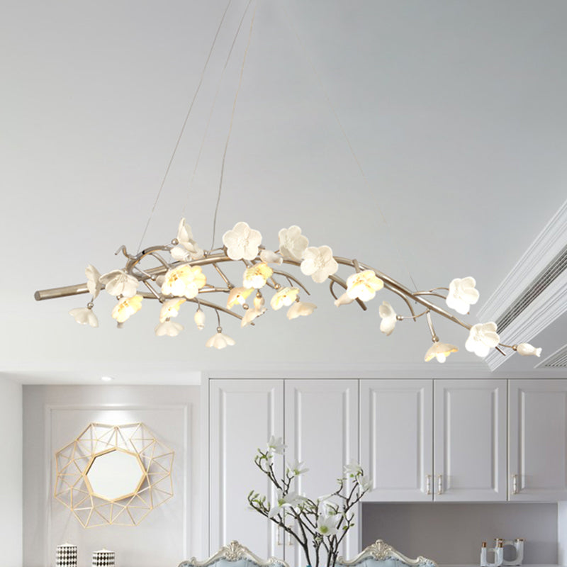 Flower Metallic Chandelier Lighting Fixture Rural 9 Lights Bedroom Hanging Lamp Kit in Silver