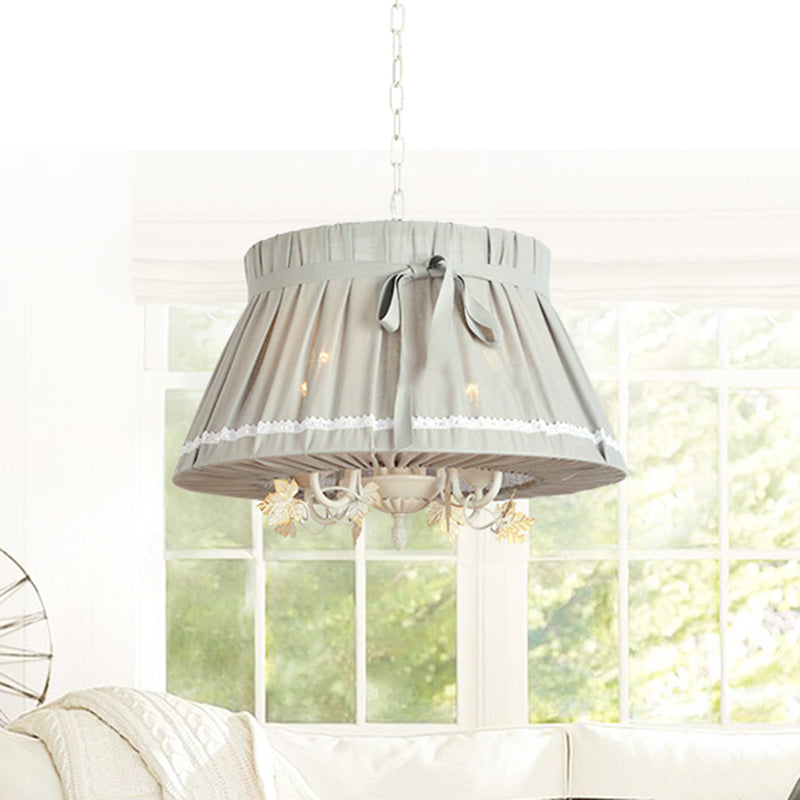Drum Comedor Candelier Candelier de tela tradicional 4 luces Beige Holging Lights